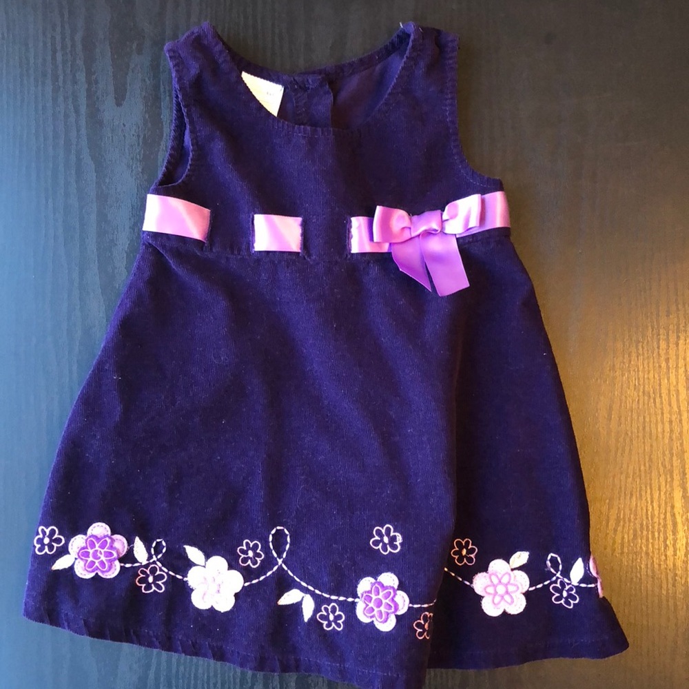 Purple corduroy dress with felt/embroidered detail